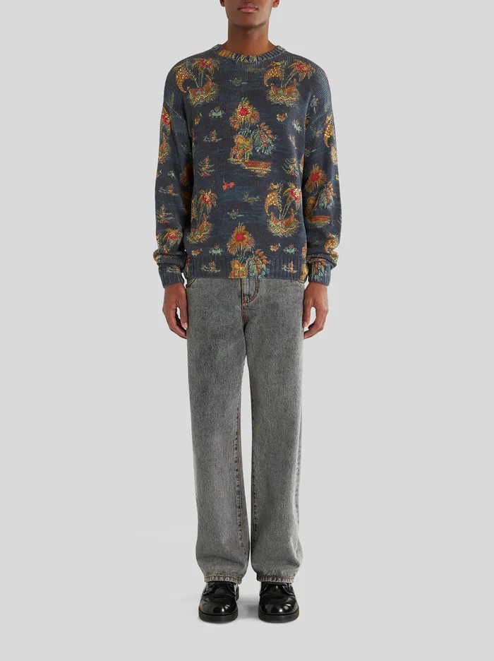 Men Silk And Linen Jumper With Applications Etro Knitwear