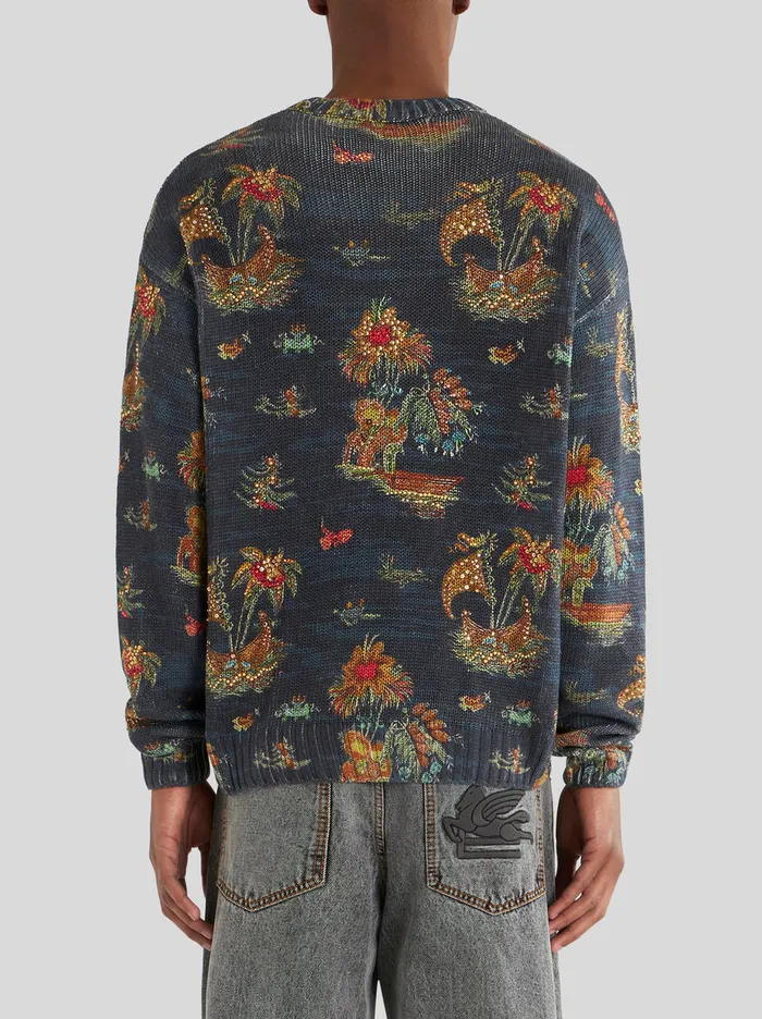 Men Silk And Linen Jumper With Applications Etro Knitwear