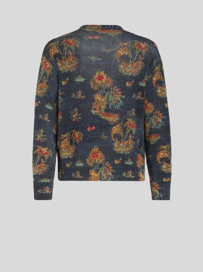 Men Silk And Linen Jumper With Applications Etro Knitwear