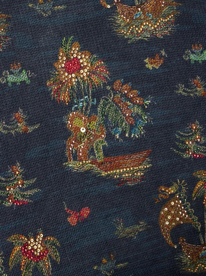 Men Silk And Linen Jumper With Applications Etro Knitwear