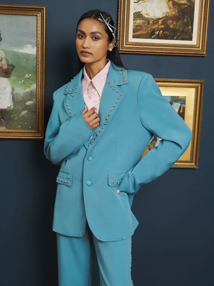 Men Sister Jane Jackets Clover Studded Blazer Cerulean Blue