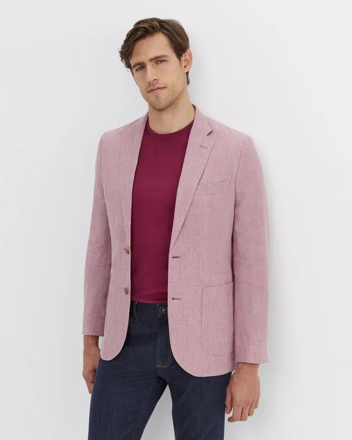 Men Sportscraft Jackets and Blazers Farrer Linen Sports Jacket Dusty Pink