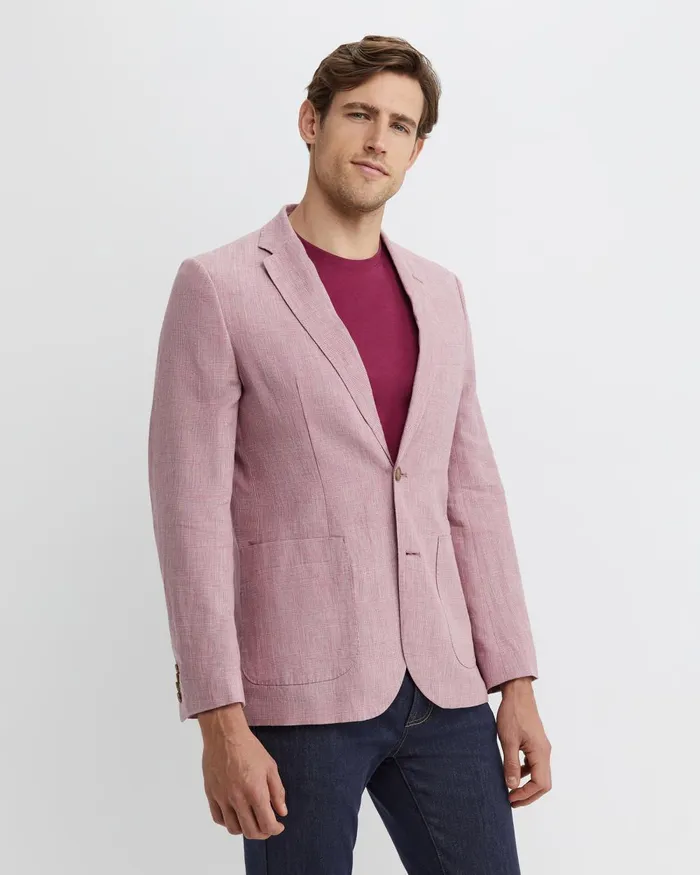 Men Sportscraft Jackets and Blazers Farrer Linen Sports Jacket Dusty Pink