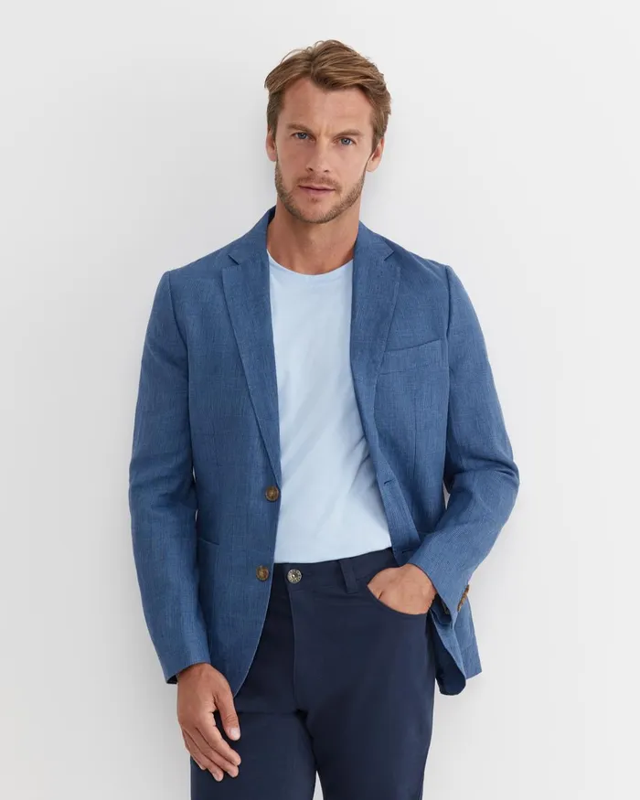 Men Sportscraft Jackets and Blazers Farrer Linen Sports Jacket Mid Blue