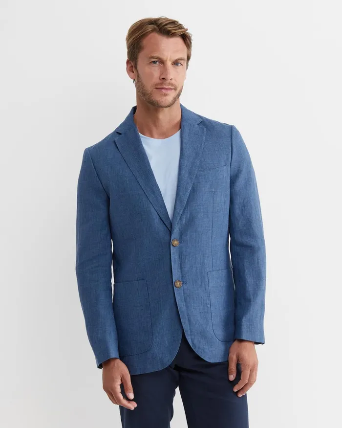 Men Sportscraft Jackets and Blazers Farrer Linen Sports Jacket Mid Blue