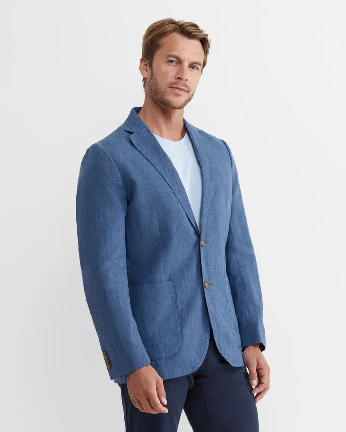 Men Sportscraft Jackets and Blazers Farrer Linen Sports Jacket Mid Blue