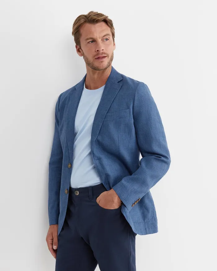 Men Sportscraft Jackets and Blazers Farrer Linen Sports Jacket Mid Blue