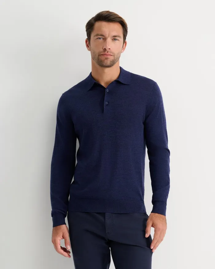 Men Sportscraft Knitwear Long Sleeve Merino Knit Polo Navy
