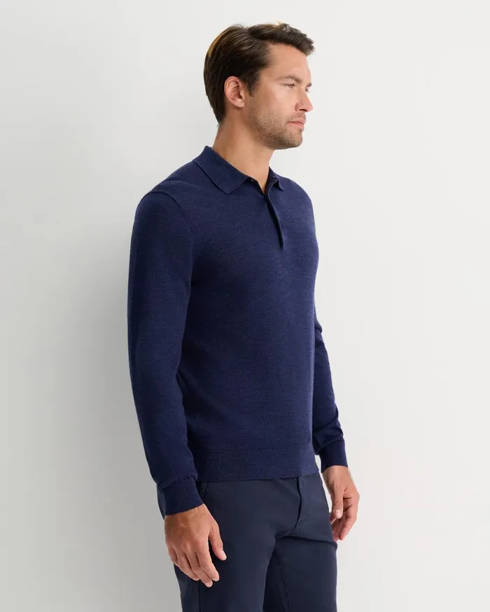 Men Sportscraft Knitwear Long Sleeve Merino Knit Polo Navy