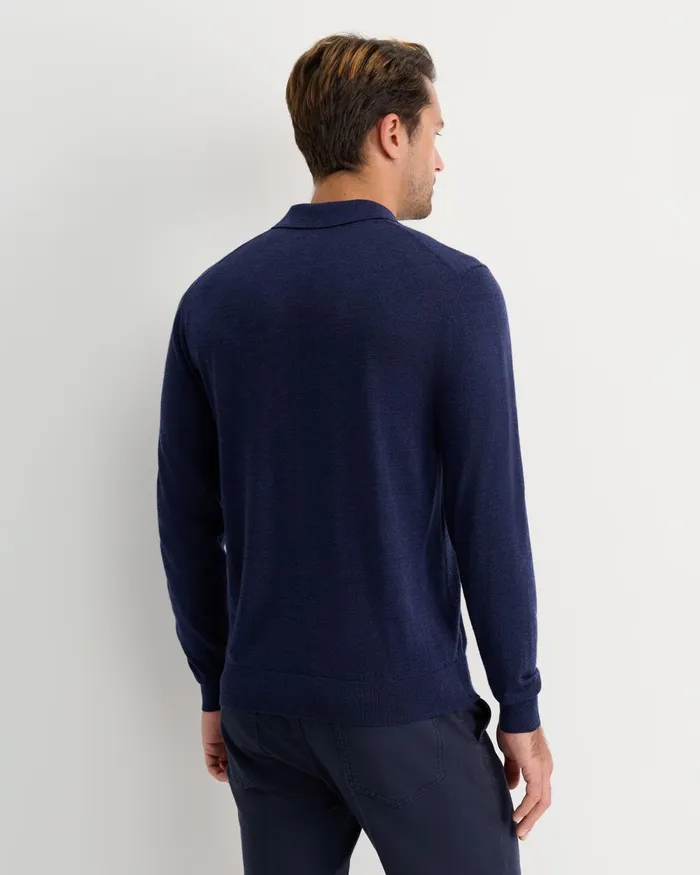 Men Sportscraft Knitwear Long Sleeve Merino Knit Polo Navy