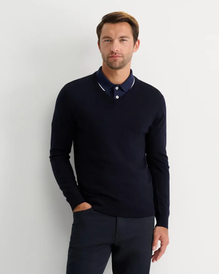 Men Sportscraft Knitwear Merino VNeck Knit Navy