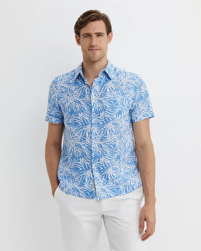 Men Sportscraft Shirts Hogan Short Sleeve Shirt Blue Multi