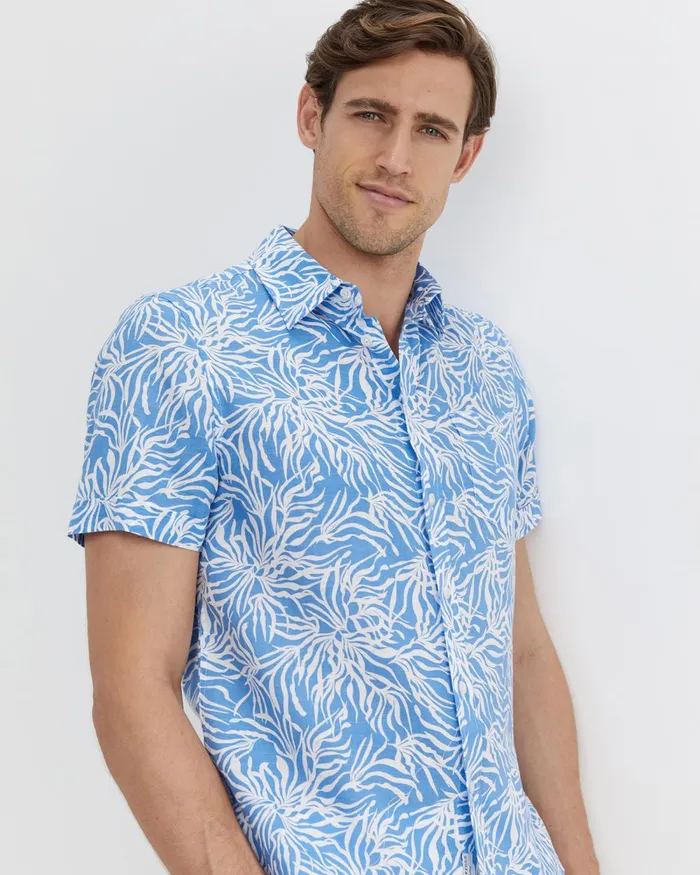 Men Sportscraft Shirts Hogan Short Sleeve Shirt Blue Multi