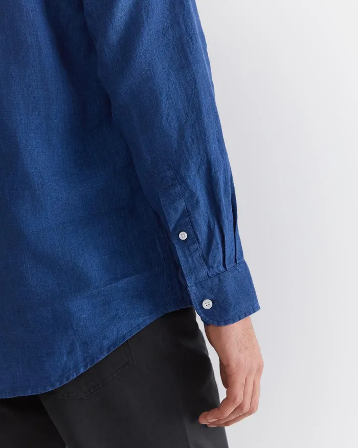 Men Sportscraft Shirts Long Sleeve Linen Shirt Indigo