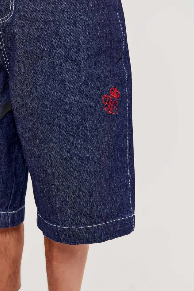 Men Star Print Indigo Denim Shorts Jumbo Fit Jaded London Shorts and Jorts