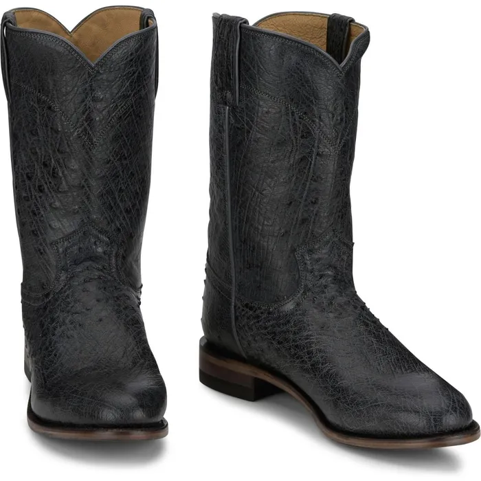 MEN Stinson 10034 Smooth Ostrich Roper Grey Vale Justin Boots Western