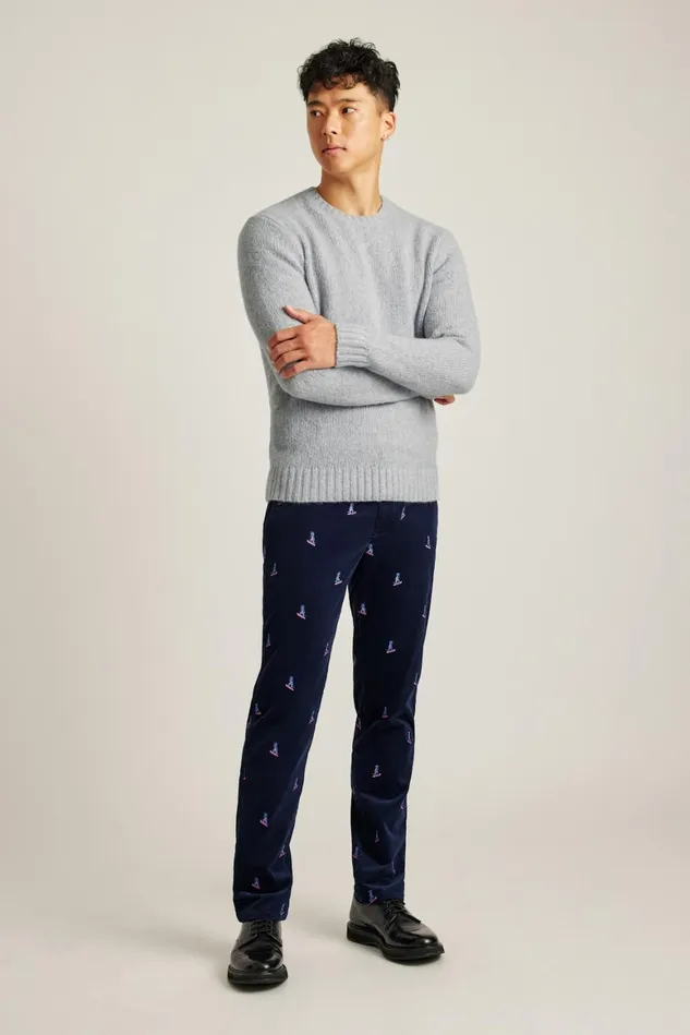 Men Stretch Embroidered Corduroy Trouser Dinosaur Snow Day Bonobos Seasonal Pants