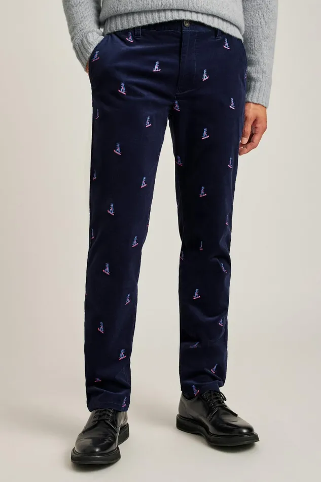Men Stretch Embroidered Corduroy Trouser Dinosaur Snow Day Bonobos Seasonal Pants