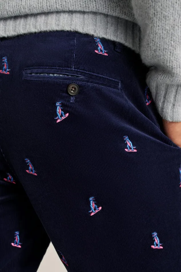 Men Stretch Embroidered Corduroy Trouser Dinosaur Snow Day Bonobos Seasonal Pants