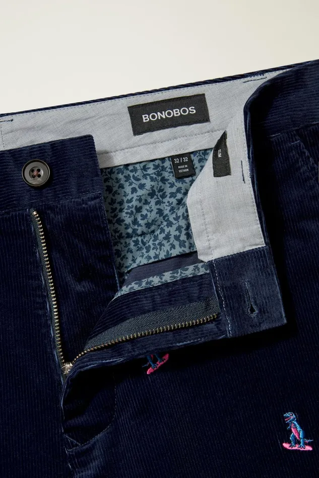 Men Stretch Embroidered Corduroy Trouser Dinosaur Snow Day Bonobos Seasonal Pants