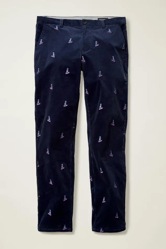 Men Stretch Embroidered Corduroy Trouser Dinosaur Snow Day Bonobos Seasonal Pants