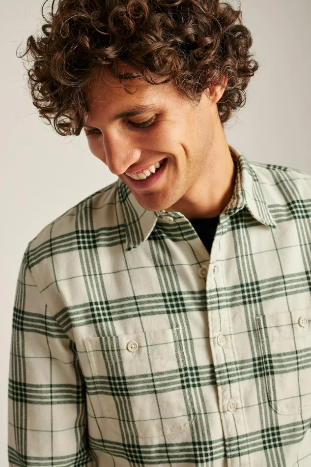 Men Stretch Flannel Shirt Snowy Pine Plaid Bonobos Casual Shirts