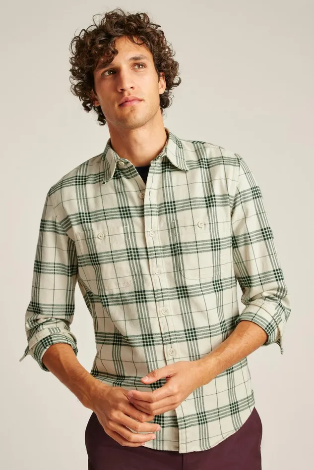 Men Stretch Flannel Shirt Snowy Pine Plaid Bonobos Casual Shirts
