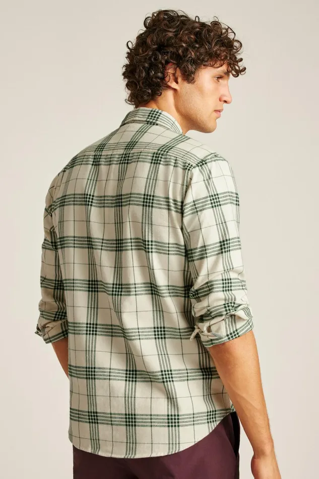 Men Stretch Flannel Shirt Snowy Pine Plaid Bonobos Casual Shirts