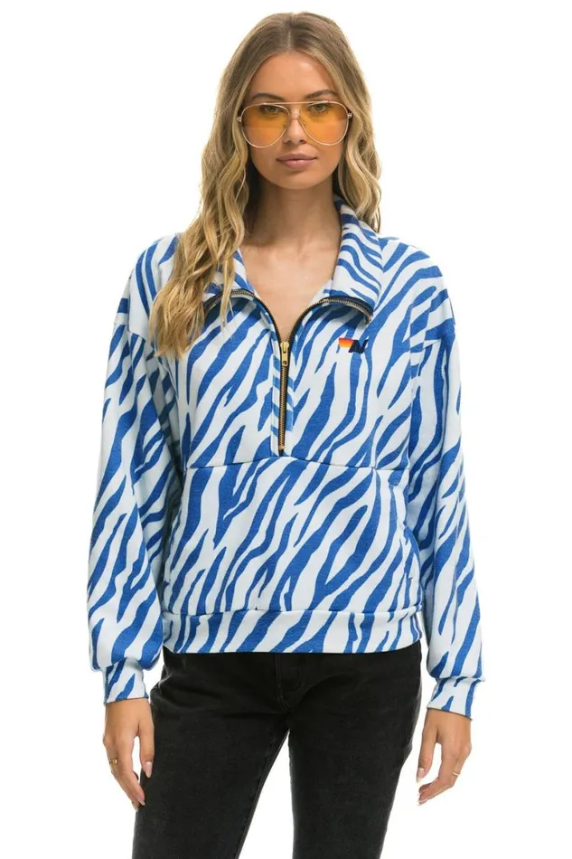 Men Sweatshirts Aviator Nation Tiger Fleece Unisex Half Zip Jacket Blue Tiger Men Sweatshirts Aviator Nation Tiger Fleece Unisex Half Zip Jacket Blue Tiger