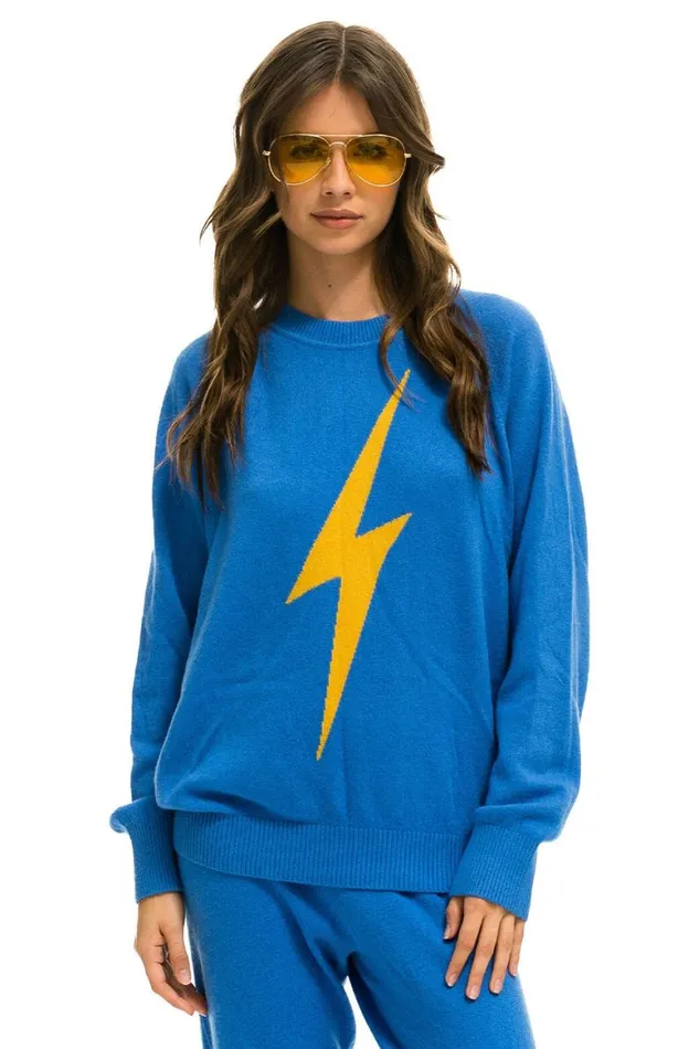 Men Sweatshirts Aviator Nation Unisex Bolt Cashmere Light Sweater 8211 Vintage Blue Blue Bolt Men Sweatshirts Aviator Nation Unisex Bolt Cashmere Light Sweater 8211 Vintage Blue Blue Bolt