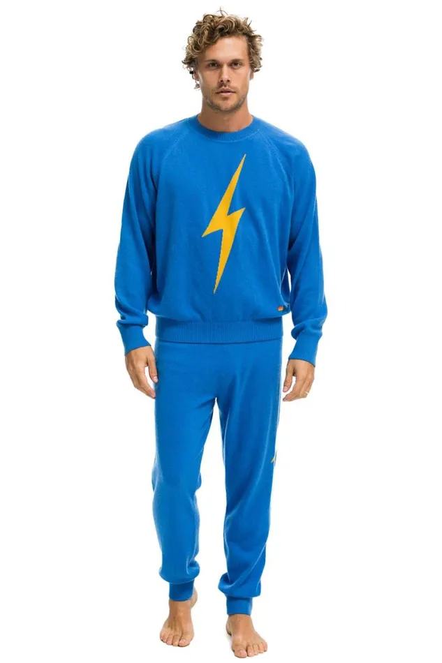 Men Sweatshirts Aviator Nation Unisex Bolt Cashmere Light Sweater 8211 Vintage Blue Blue Bolt