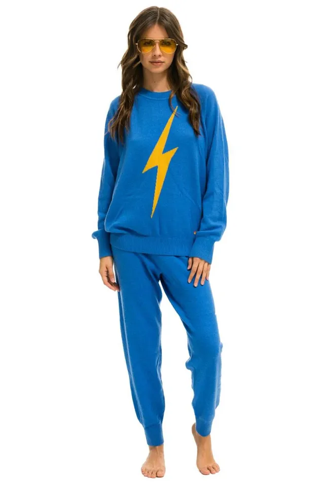 Men Sweatshirts Aviator Nation Unisex Bolt Cashmere Light Sweater 8211 Vintage Blue Blue Bolt
