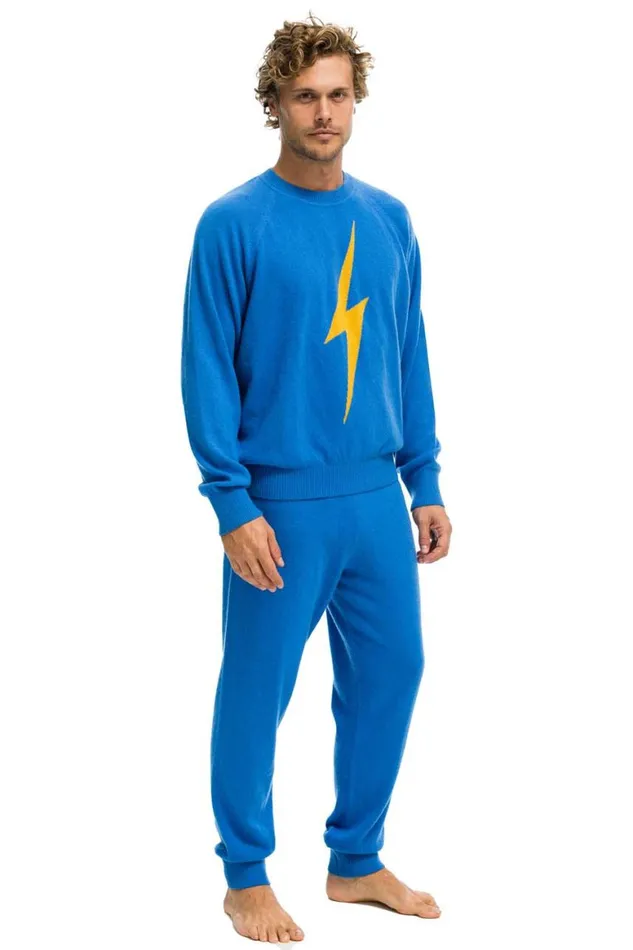 Men Sweatshirts Aviator Nation Unisex Bolt Cashmere Light Sweater 8211 Vintage Blue Blue Bolt