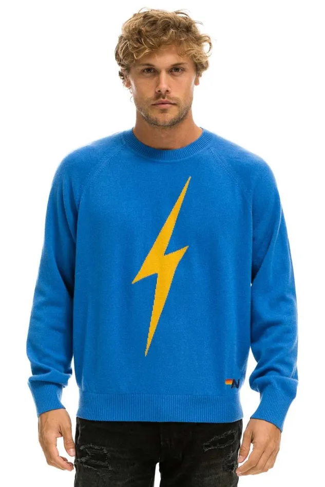 Men Sweatshirts Aviator Nation Unisex Bolt Cashmere Light Sweater 8211 Vintage Blue Blue Bolt