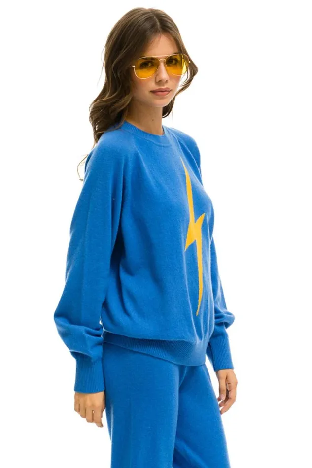 Men Sweatshirts Aviator Nation Unisex Bolt Cashmere Light Sweater 8211 Vintage Blue Blue Bolt