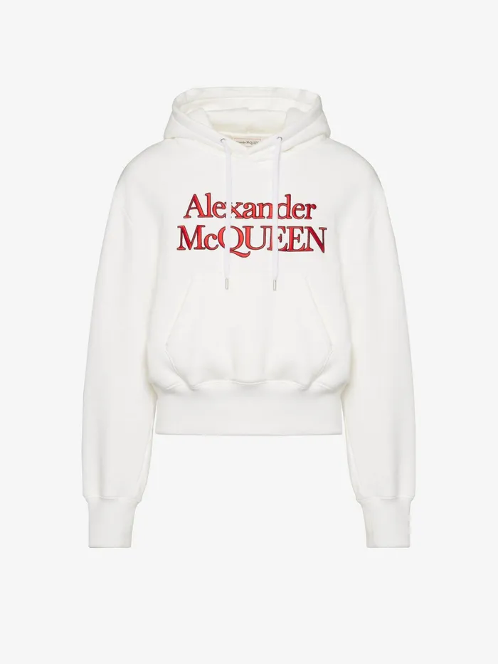 Men TShirts And Sweatshirts Alexander McQueen Embroidered Logo Hooded Sweatshirt Optic White Men TShirts And Sweatshirts Alexander McQueen Embroidered Logo Hooded Sweatshirt Optic White