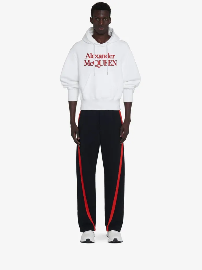 Men TShirts And Sweatshirts Alexander McQueen Embroidered Logo Hooded Sweatshirt Optic White