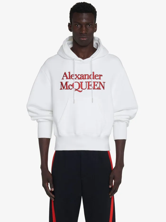 Men TShirts And Sweatshirts Alexander McQueen Embroidered Logo Hooded Sweatshirt Optic White