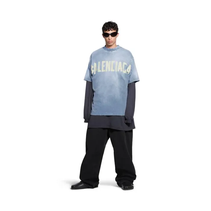 Men Tshirts Balenciaga Tape Type Tshirt Medium Fit In Faded Blue