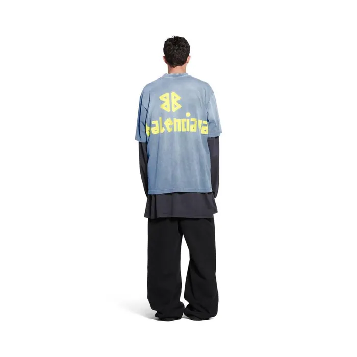 Men Tshirts Balenciaga Tape Type Tshirt Medium Fit In Faded Blue