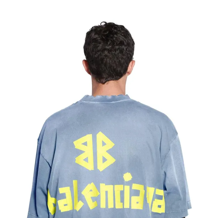 Men Tshirts Balenciaga Tape Type Tshirt Medium Fit In Faded Blue