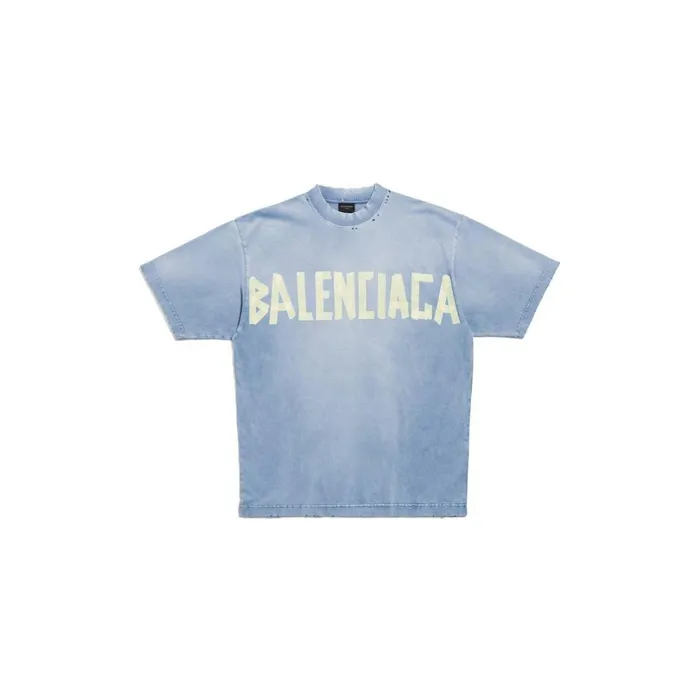 Men Tshirts Balenciaga Tape Type Tshirt Medium Fit In Faded Blue