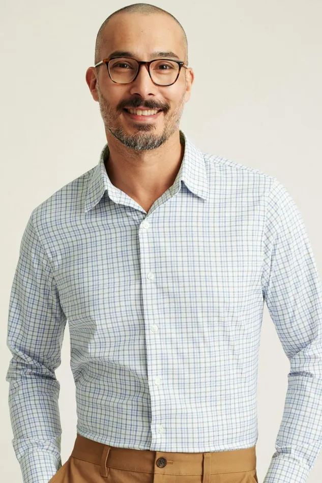 Men Tech Button Down Shirt Blue Multi Plaid Bonobos Casual Shirts