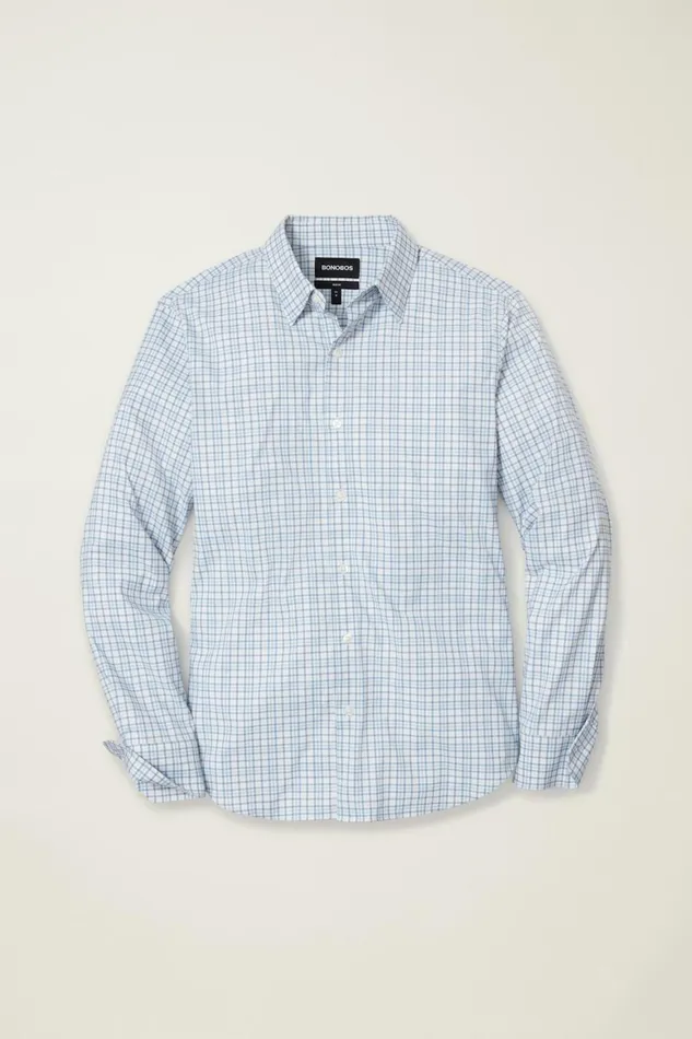 Men Tech Button Down Shirt Blue Multi Plaid Bonobos Casual Shirts