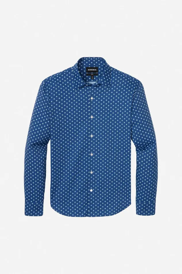Men Tech Button Down Shirt Blue Spring Lake Floral Bonobos Casual Shirts