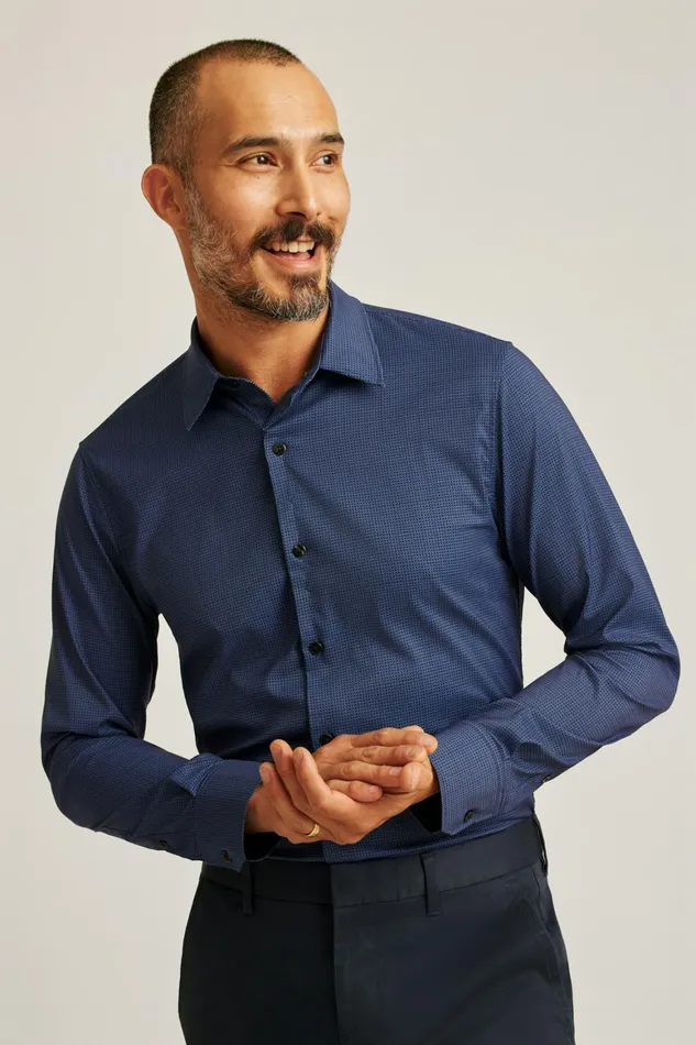 Men Tech Button Down Shirt Navy Micro Squares Bonobos Casual Shirts