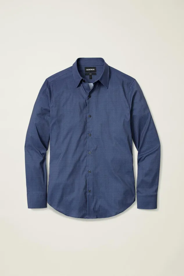 Men Tech Button Down Shirt Navy Micro Squares Bonobos Casual Shirts