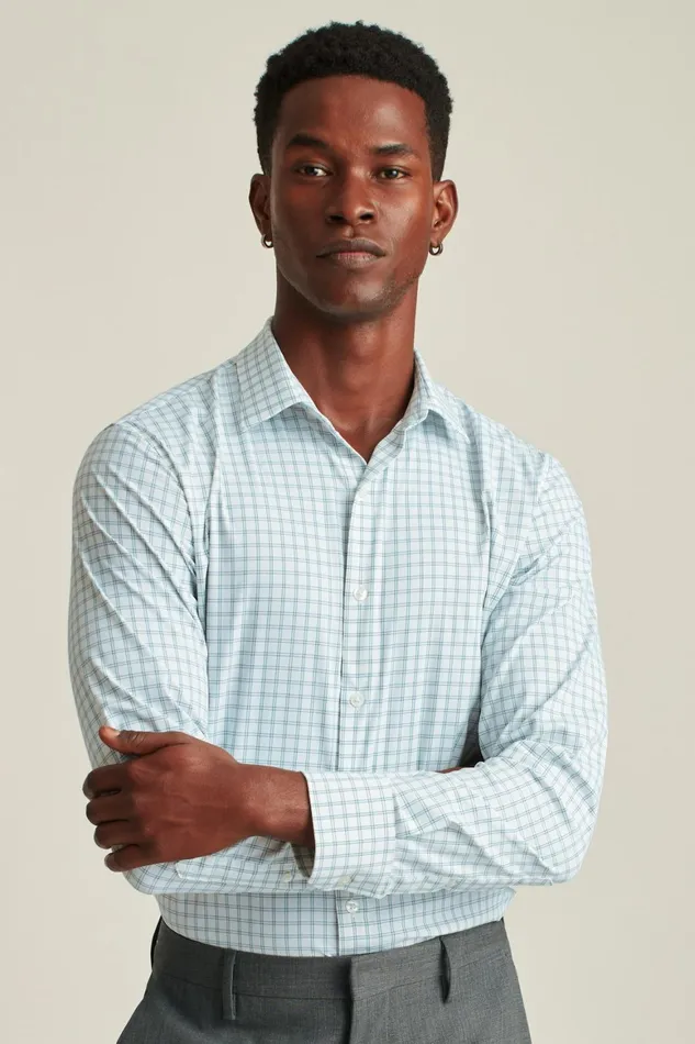 Men Tech Button Down Shirt Teal Wire Check Bonobos Casual Shirts