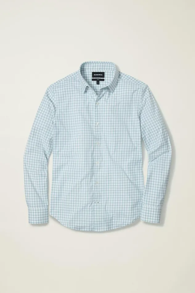 Men Tech Button Down Shirt Teal Wire Check Bonobos Casual Shirts