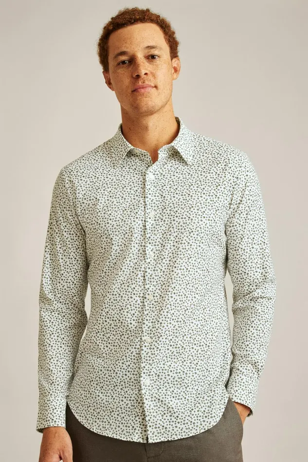 Men Tech Button Down Shirt White Petra Floral Bonobos Casual Shirts